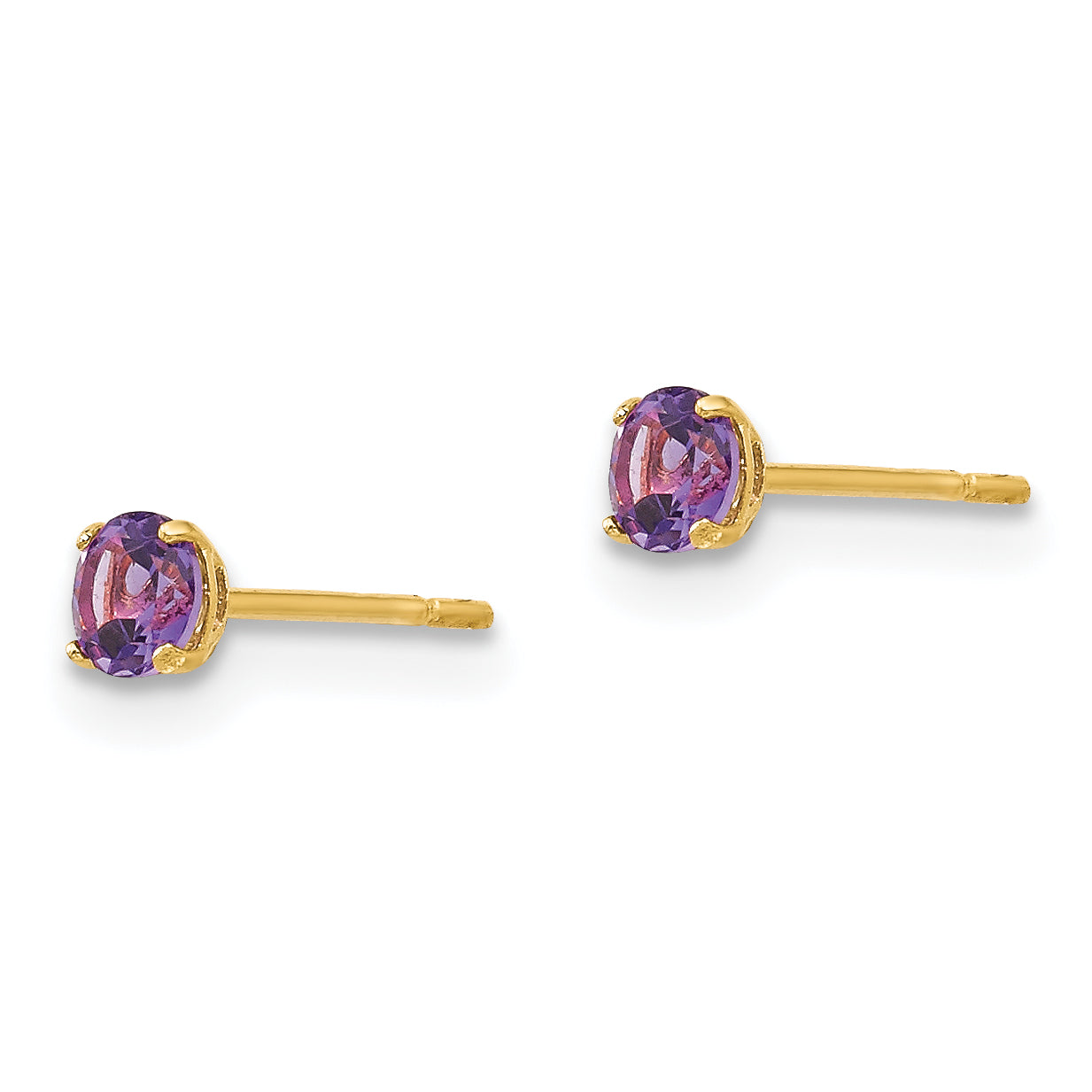 14K Gold Amethyst Stud Earrings with Polished Finish Secondary image