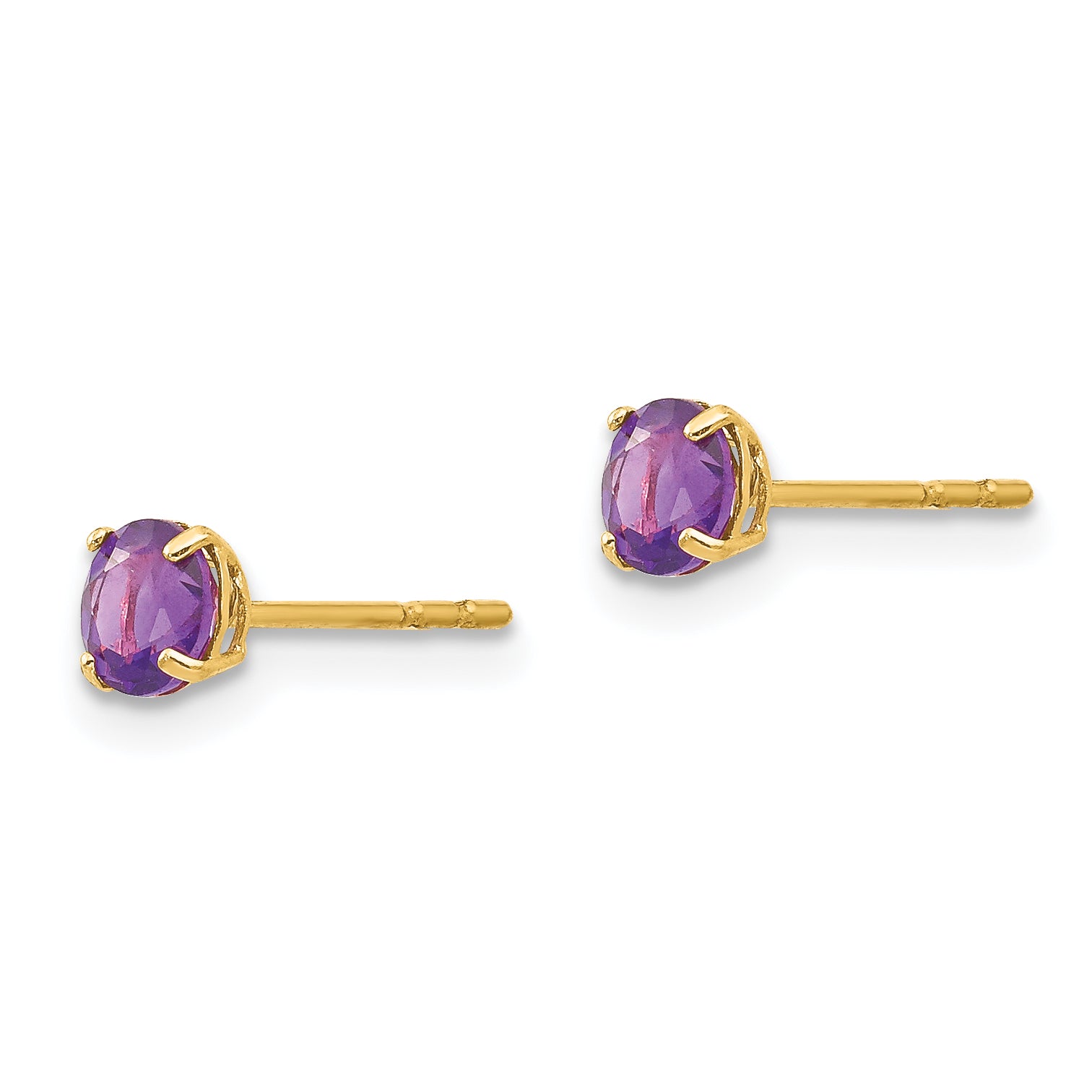 14K Gold Amethyst Stud Earrings with Polished Finish Secondary image