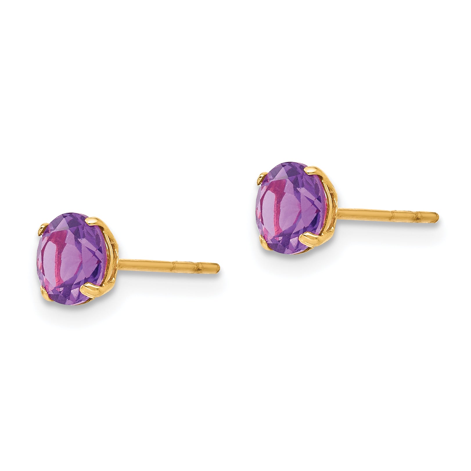 14K Gold Polished Amethyst Stud Earrings Elegant February Birthstone Secondary image