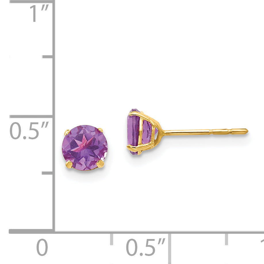 14K Gold Polished Amethyst Stud Earrings Elegant February Birthstone
