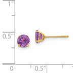 14K Gold Polished Amethyst Stud Earrings Elegant February Birthstone
