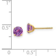 14K Gold Polished Amethyst Stud Earrings Elegant February Birthstone