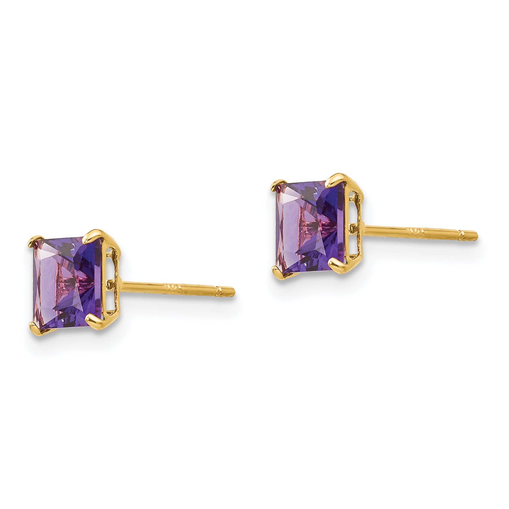 14K Gold Amethyst Stud Earrings with Polished Square Design Secondary image