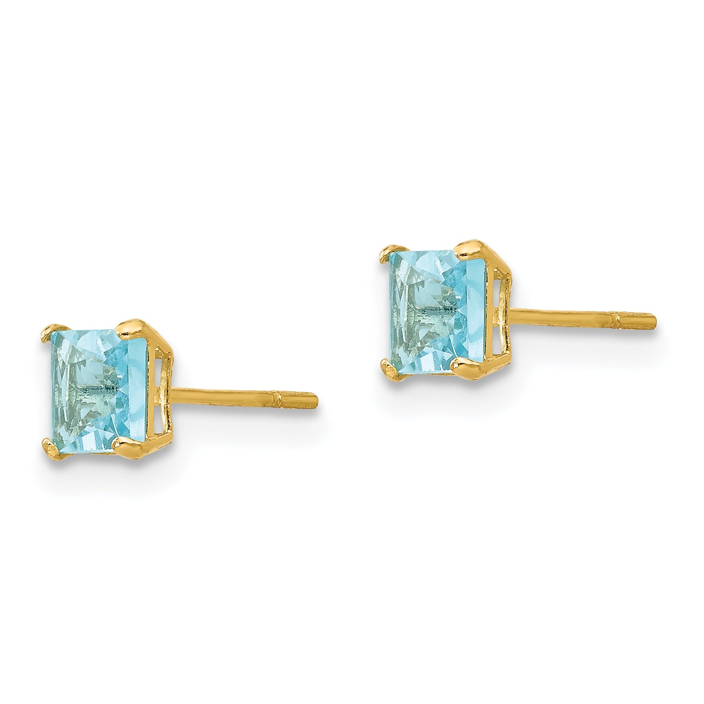 14K Gold Blue Topaz Square Stud Earrings Elegant Women's Birthstone Secondary image