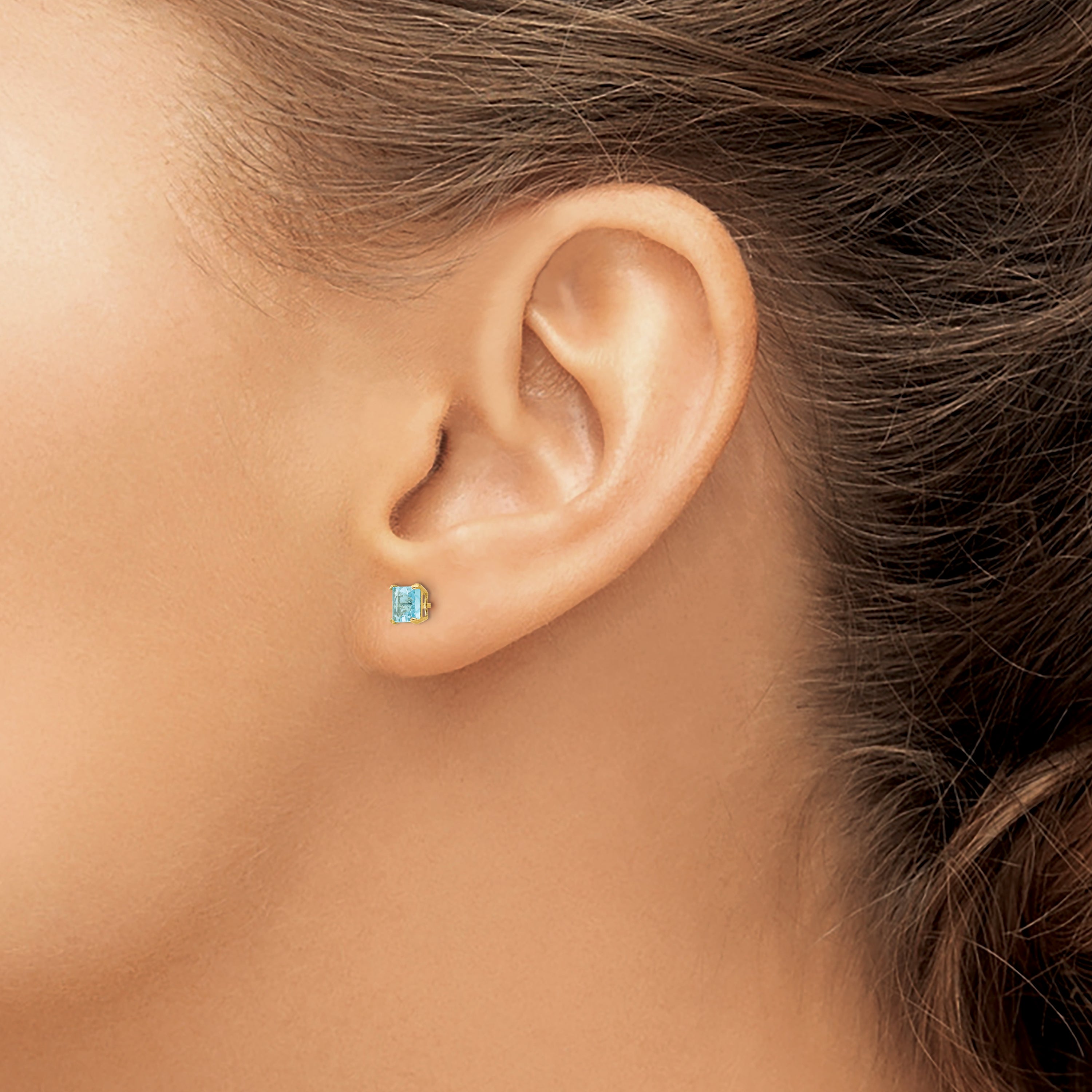 14K Gold Blue Topaz Square Stud Earrings Elegant Women's Birthstone