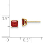 14K Gold Garnet Square Stud Earrings with Polished Finish