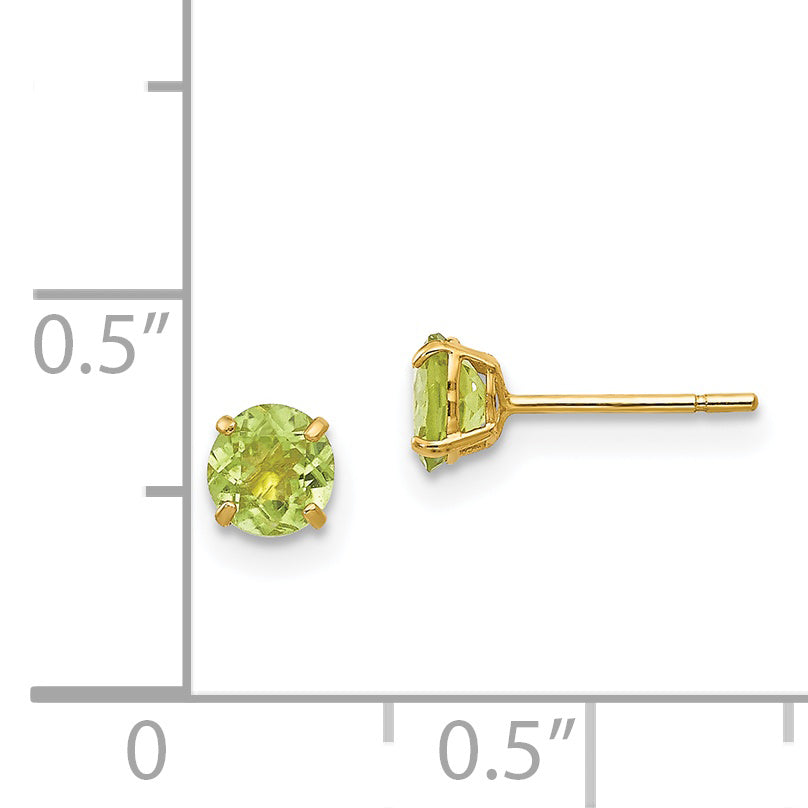 14K Gold Peridot Stud Earrings with Natural Green Gemstones