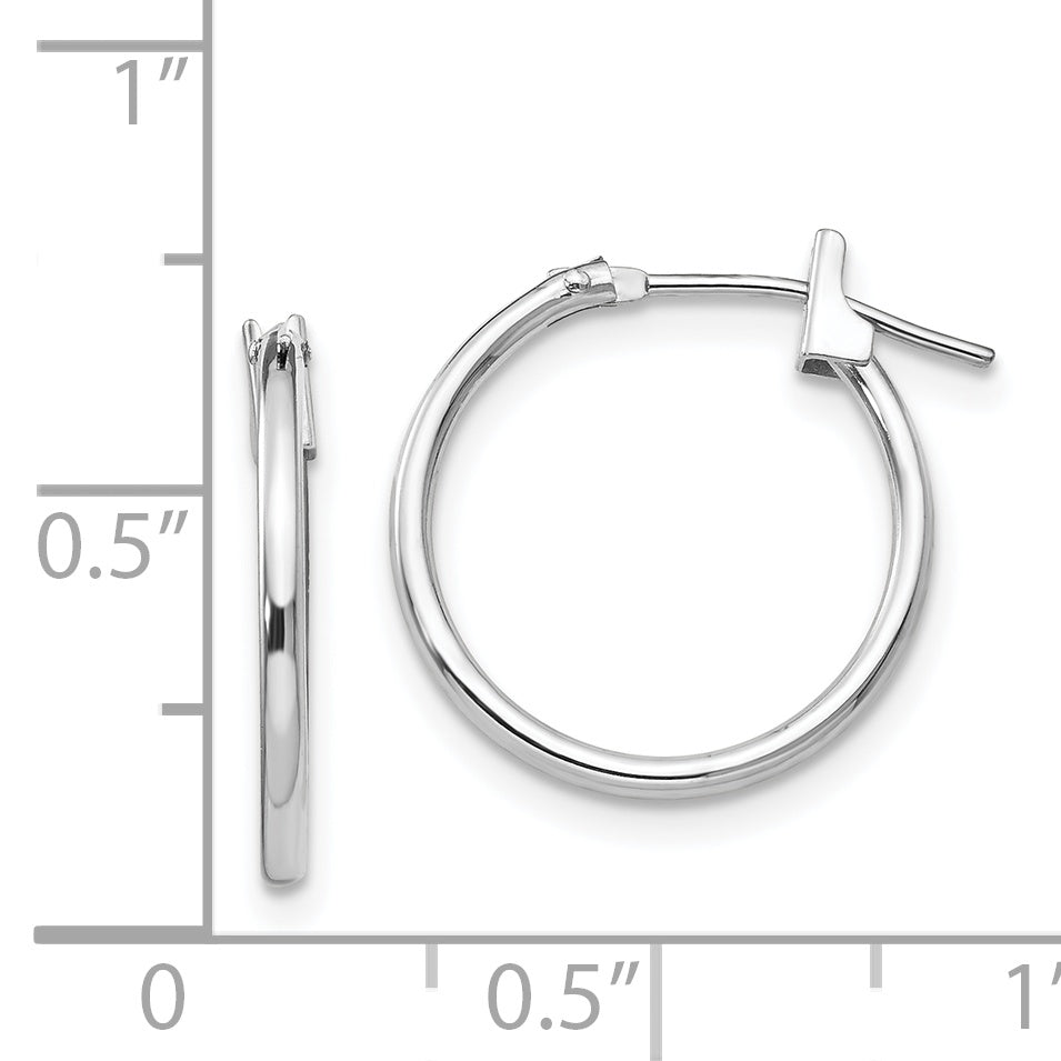 14K White Gold Polished Hoop Earrings with Rhodium Elegance