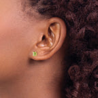 14K Gold Peridot Square Stud Earrings with Polished Finish