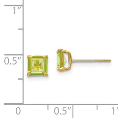 14K Gold Peridot Square Stud Earrings with Polished Finish