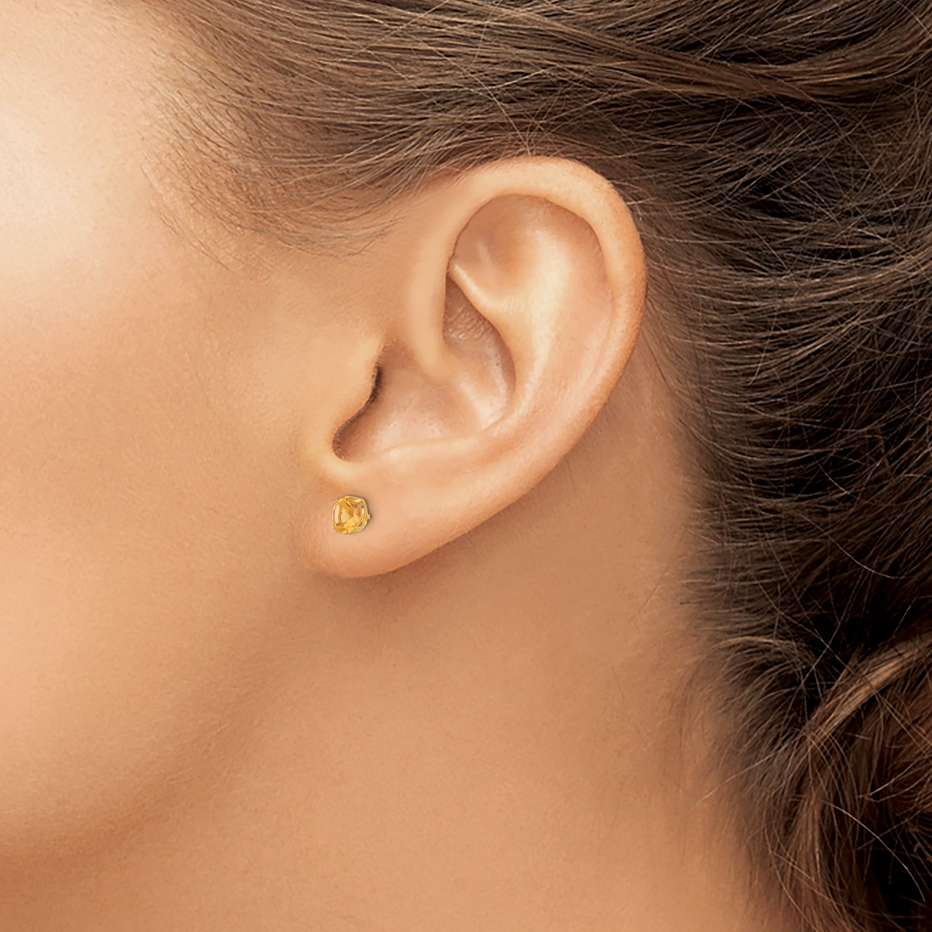 14K Gold Citrine Stud Earrings with Polished Finish for Women
