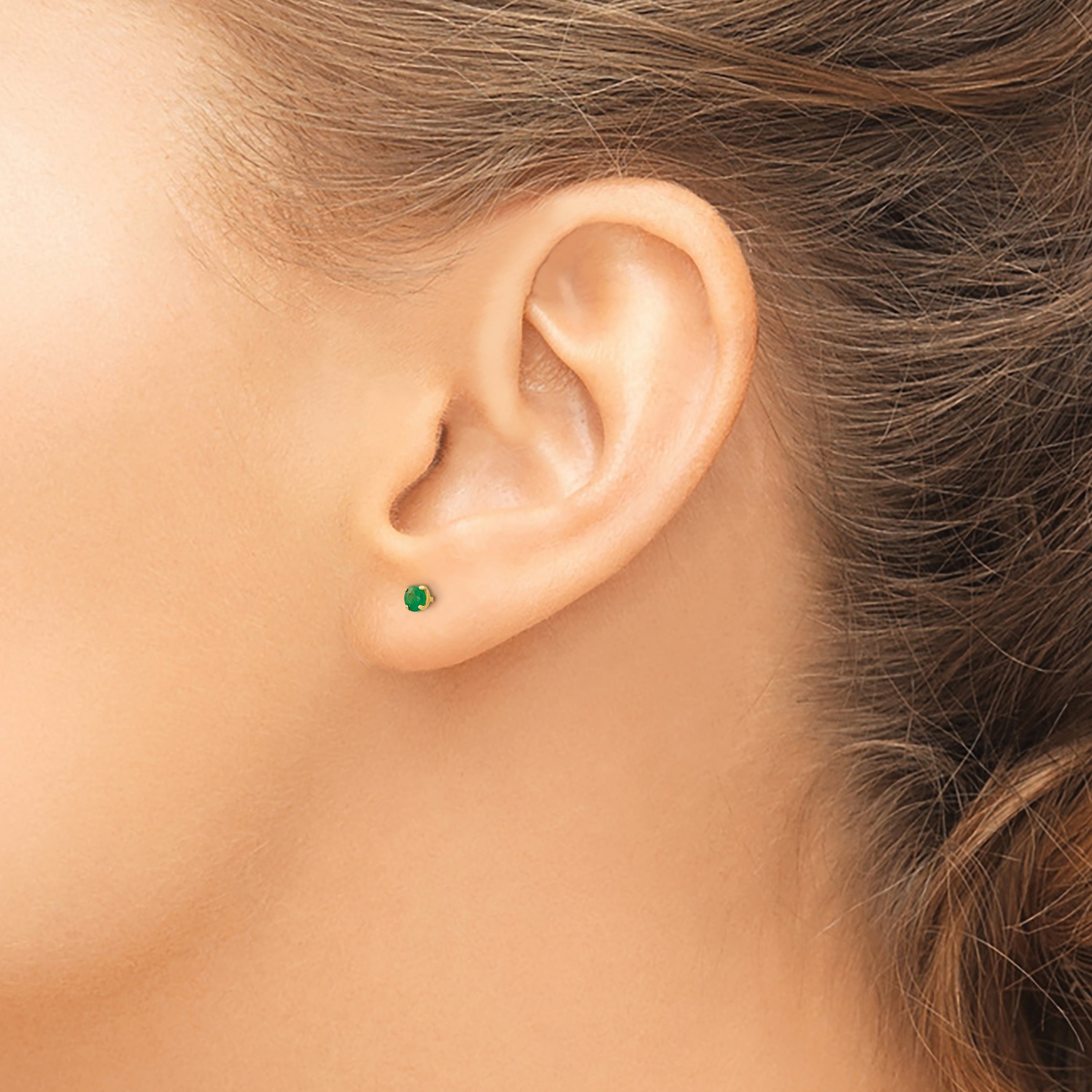 14K Gold Emerald Stud Earrings with Polished Finish Secondary image