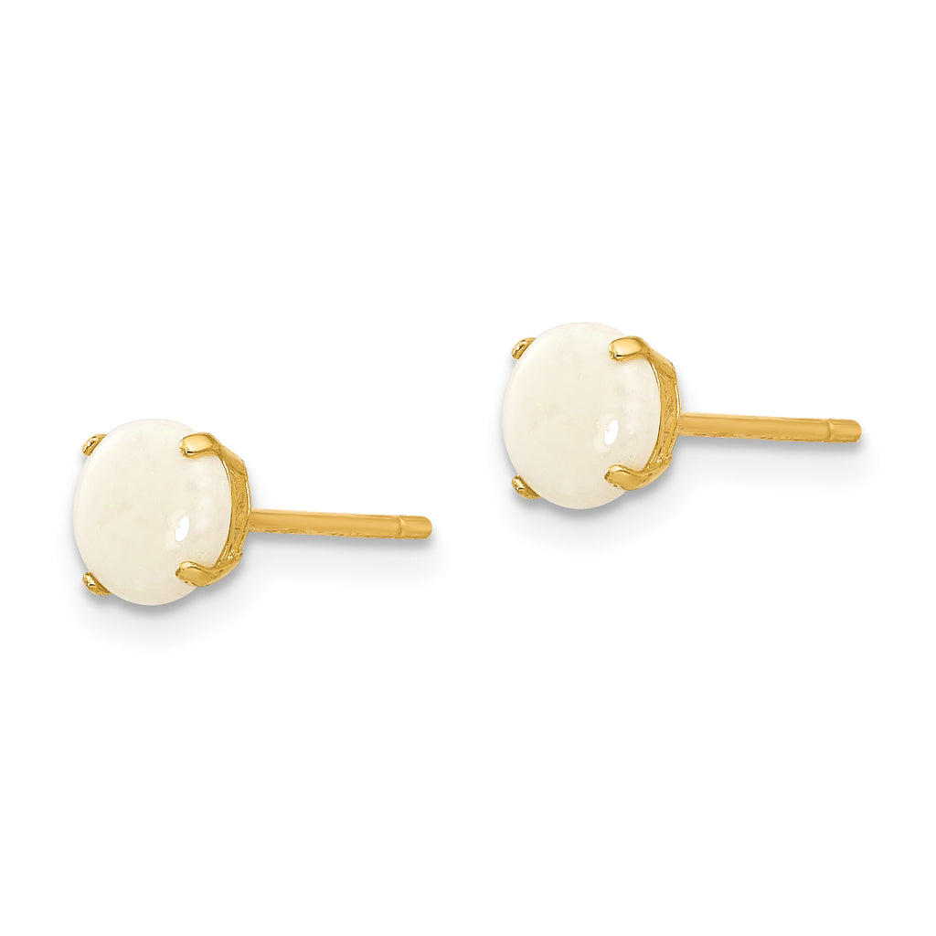 14K Gold Opal Round Stud Earrings with Polished Natural Gemstone