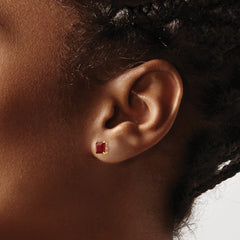 14K Gold Ruby Square Stud Earrings with Polished Finish for Women