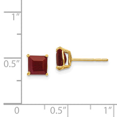 14K Gold Ruby Square Stud Earrings with Polished Finish for Women