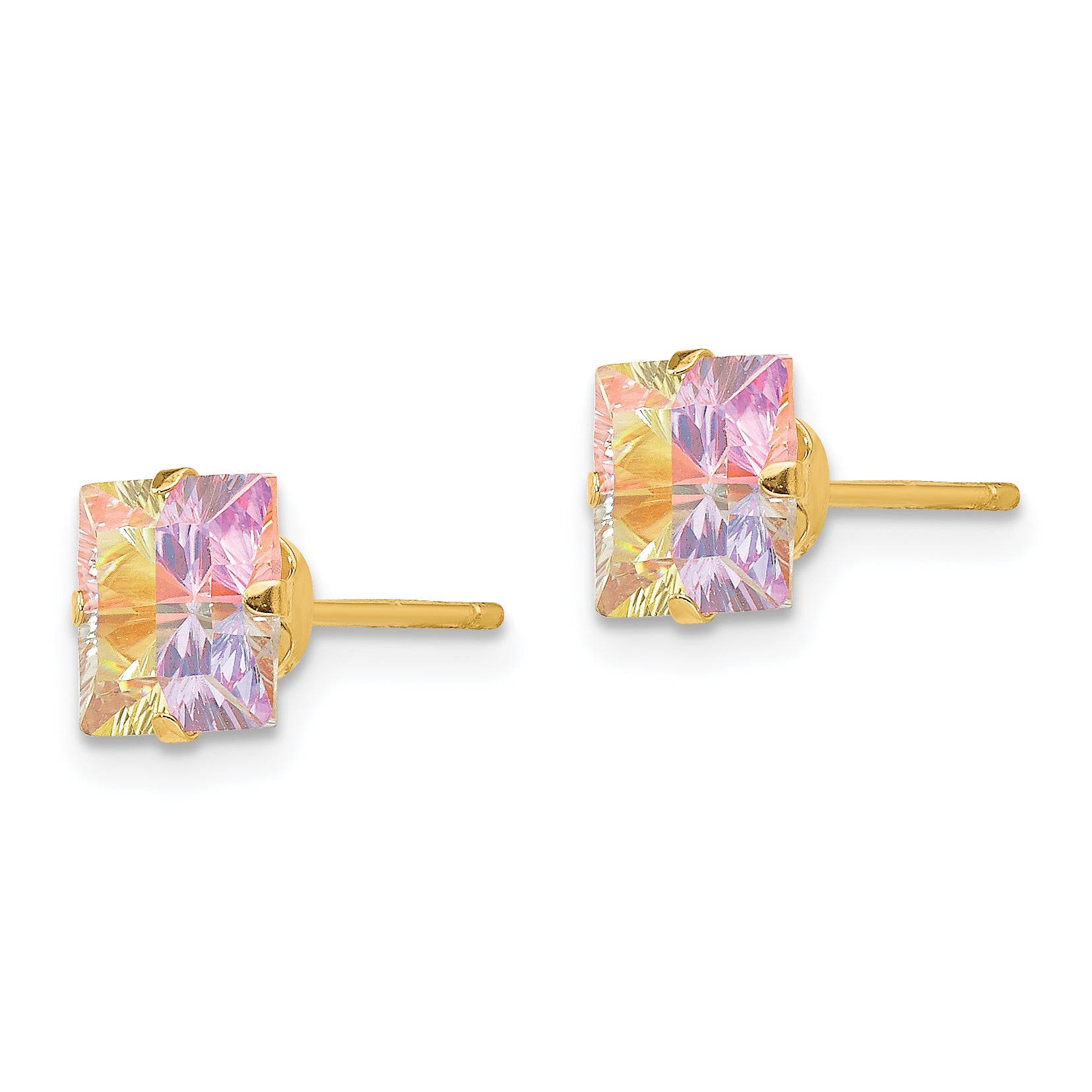 14K Gold Multi-Color CZ Square Stud Earrings Polished Nickel-Free Secondary image