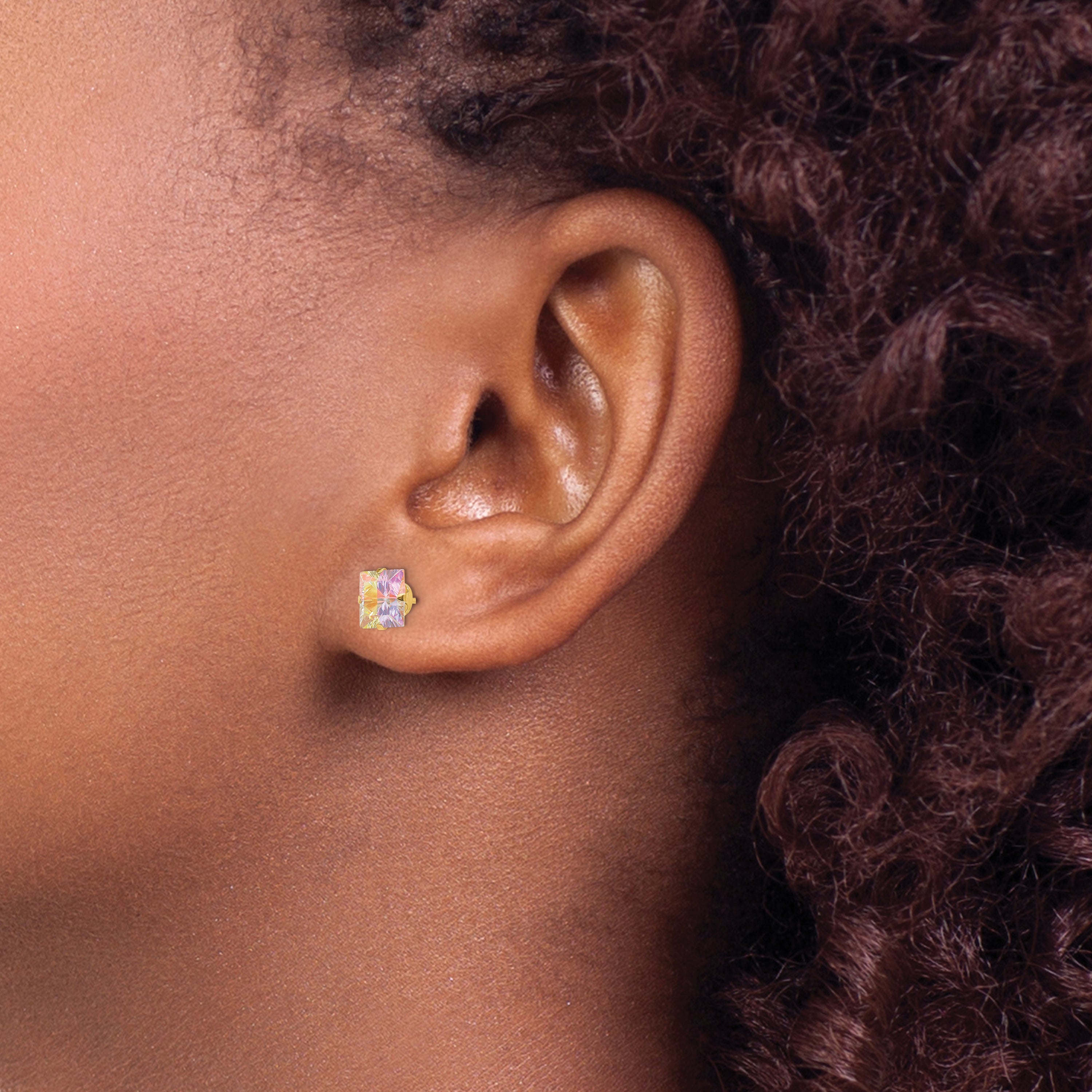 14K Gold Multi-Color CZ Square Stud Earrings Polished Nickel-Free