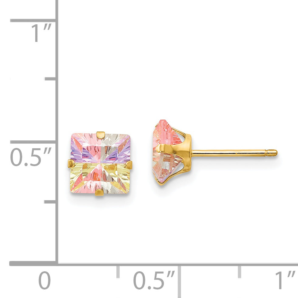 14K Gold Multi-Color CZ Square Stud Earrings Polished Nickel-Free