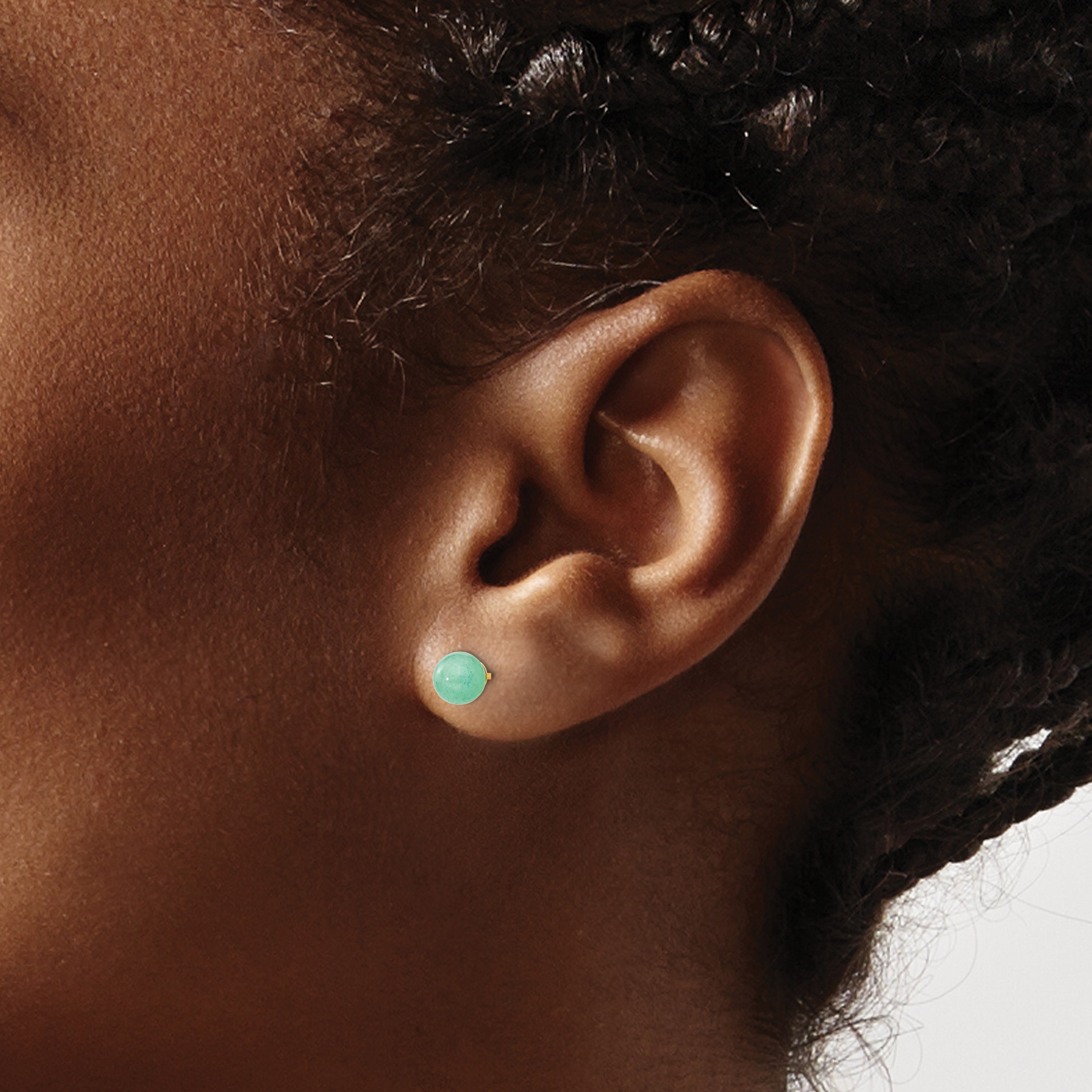 14K Gold Green Stone Earrings with Polished Finish for Women