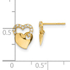 14K Gold Children's Polished CZ Double Heart Earrings Gift Ready