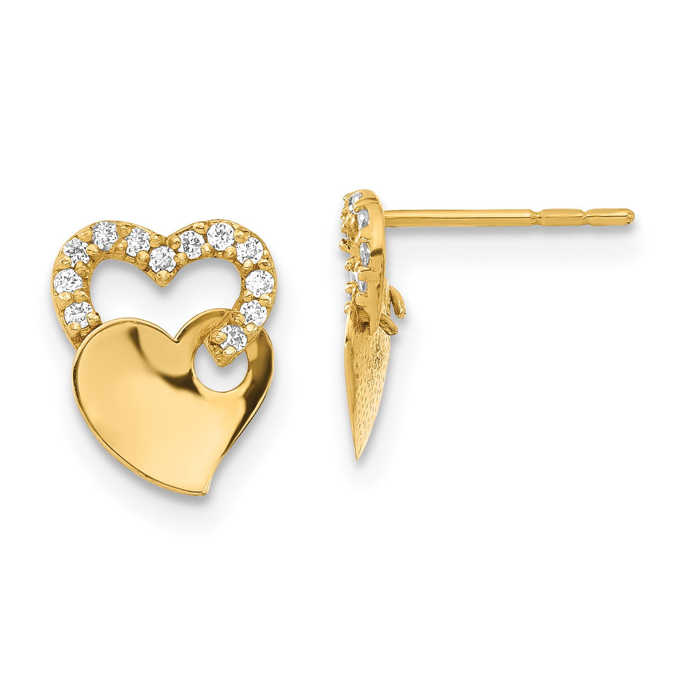 14ky Madi K Childrens Polished CZ Double Heart Post Earrings Main image