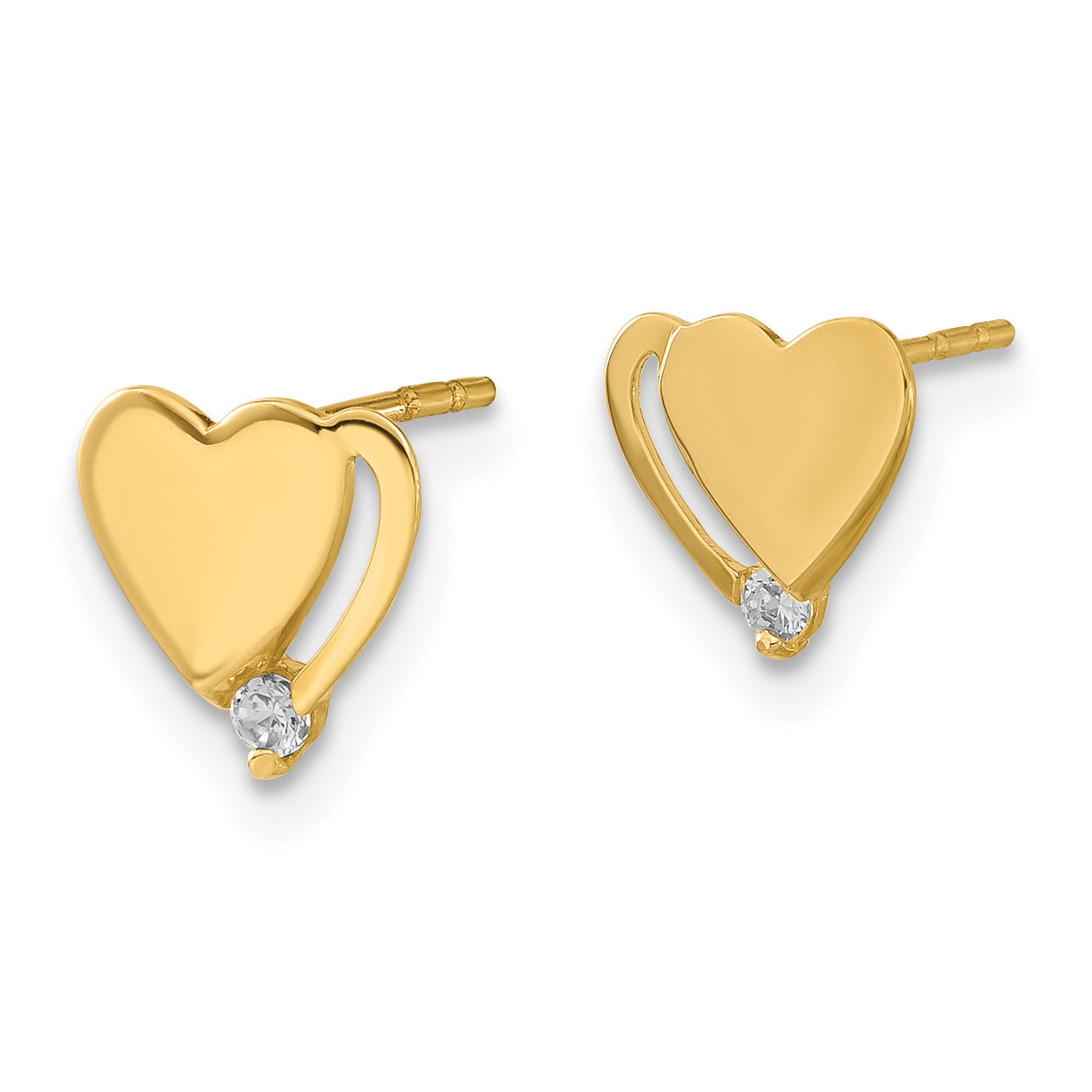 14K Gold Children's Polished CZ Heart Earrings Gift Ready Secondary image