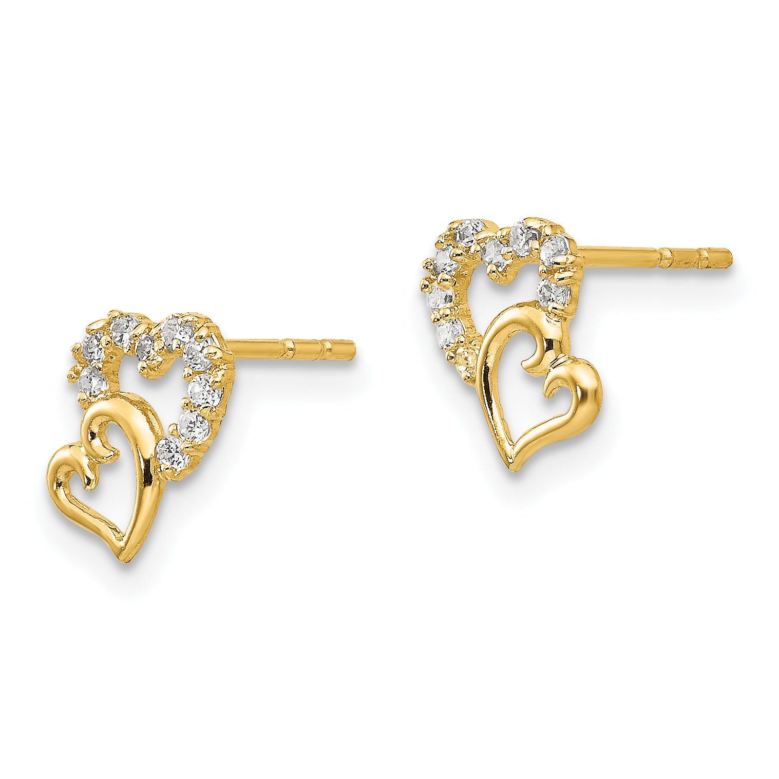 14K Yellow Gold Double Heart Earrings with CZ Stones Elegant and Polished Secondary image