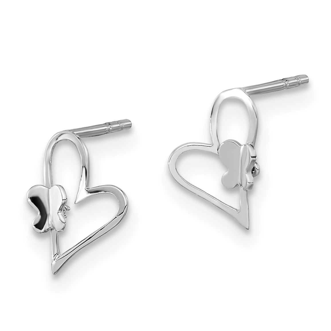 14K White Gold Heart Butterfly Earrings with Polished Rhodium Finish Secondary image