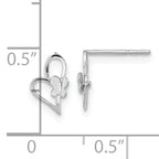 14K White Gold Heart Butterfly Earrings with Polished Rhodium Finish