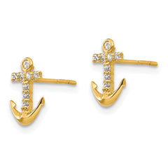 14K Gold Polished Anchor CZ Earrings with Nickel-Free Drop Design