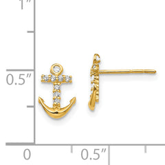 14K Gold Polished Anchor CZ Earrings with Nickel-Free Drop Design