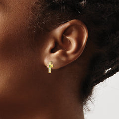 14K Gold Multi-Colored CZ Cross Earrings with Polished Finish