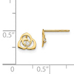 14K Gold CZ Flower Earrings with Polished Finish, Nickel Free