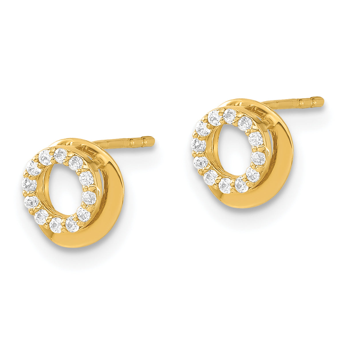 14K Gold Children's CZ Circle Earrings with Polished Finish Gift Ready Secondary image