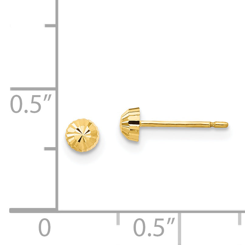 14K Gold Women's Diamond Cut Polished Button Earrings Nickel Free