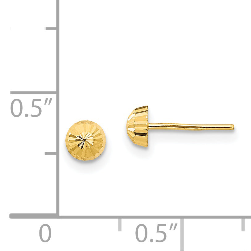 14K Gold Diamond Cut Half-Ball Earrings with Polished Finish