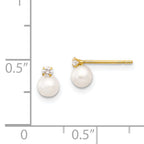 14K Gold Freshwater Pearl CZ Earrings with Polished Finish