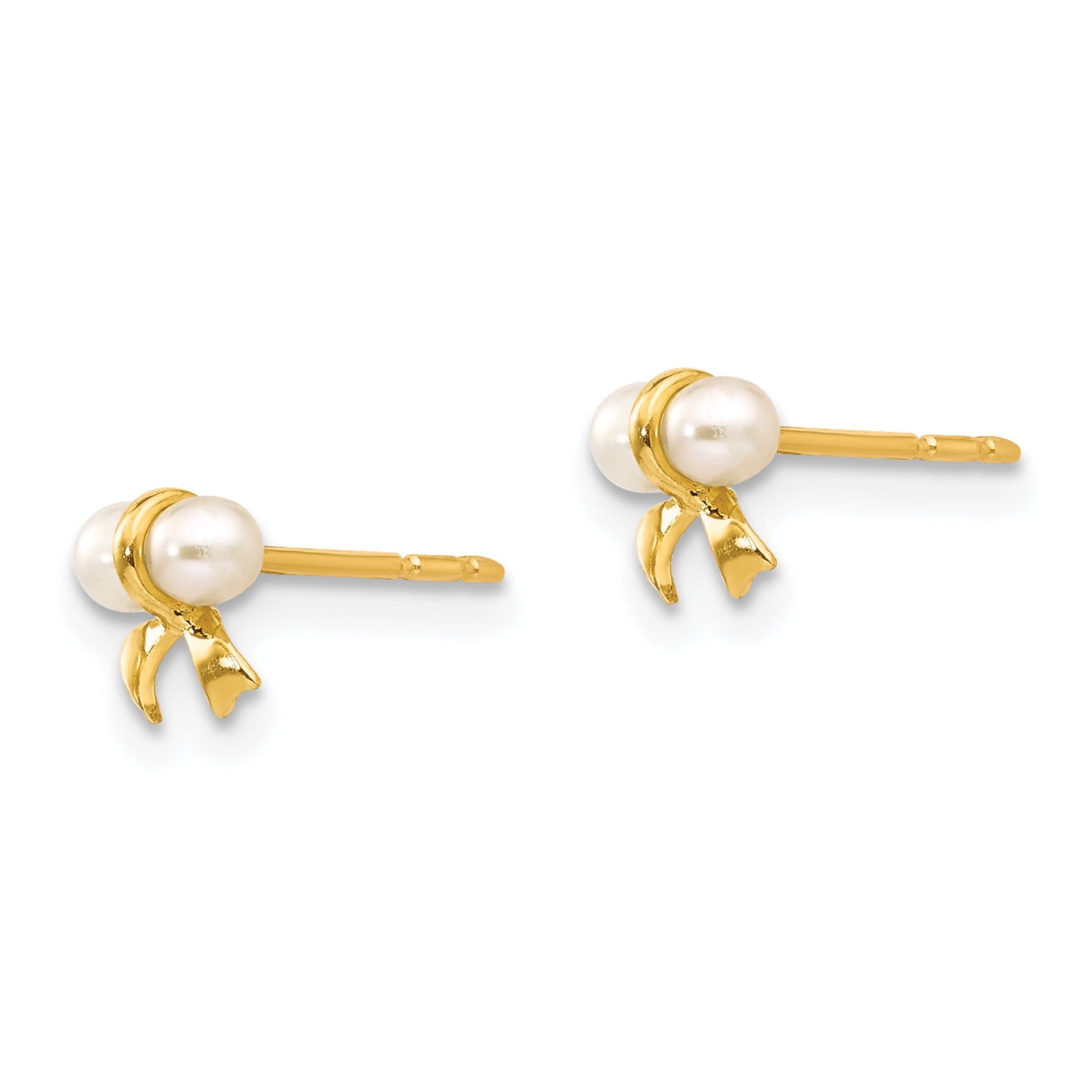 14K Gold Freshwater Pearl Bow Earrings with Polished Finish