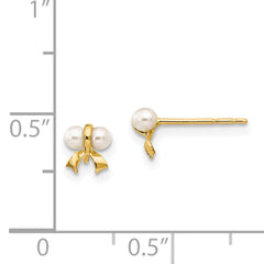 14K Gold Freshwater Pearl Bow Earrings with Polished Finish