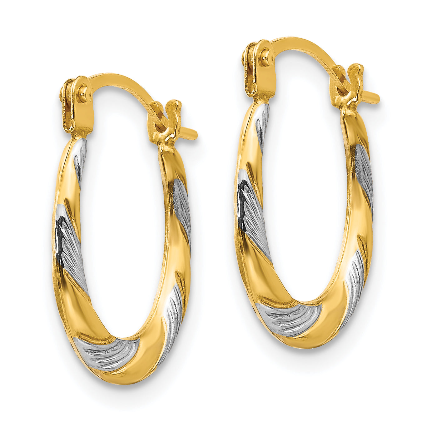 14K Gold Twisted Hoop Earrings with Rhodium Polish