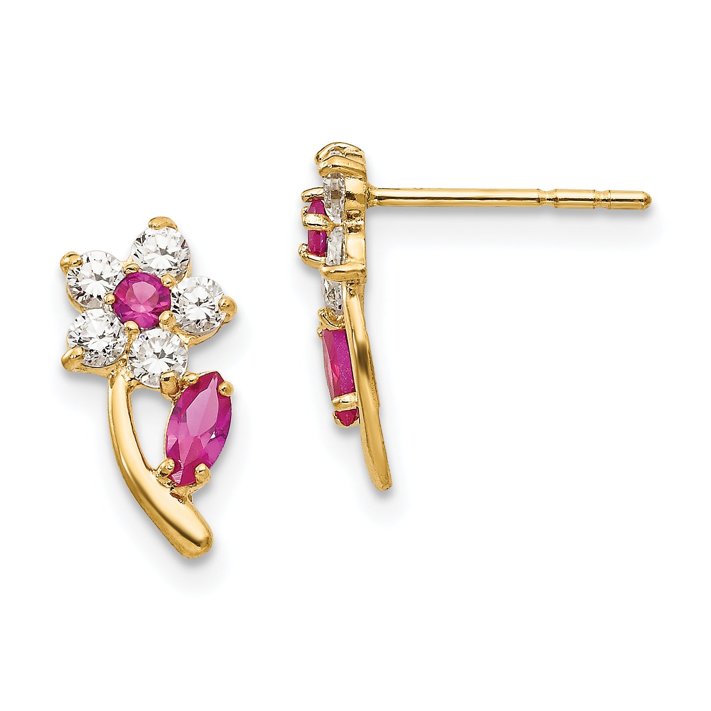 14k Madi K Clear & Red CZ Flower Post Earrings Main image