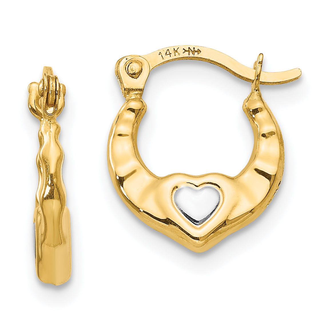 14K Madi K w/Rhodium Heart Hollow Hoop Earrings Main image