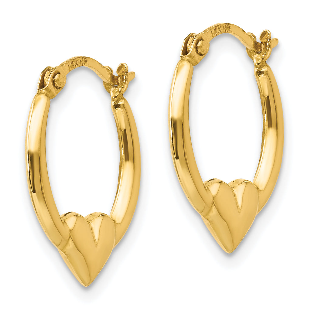 14K Gold Polished Heart Hoop Earrings Nickel Free for Women