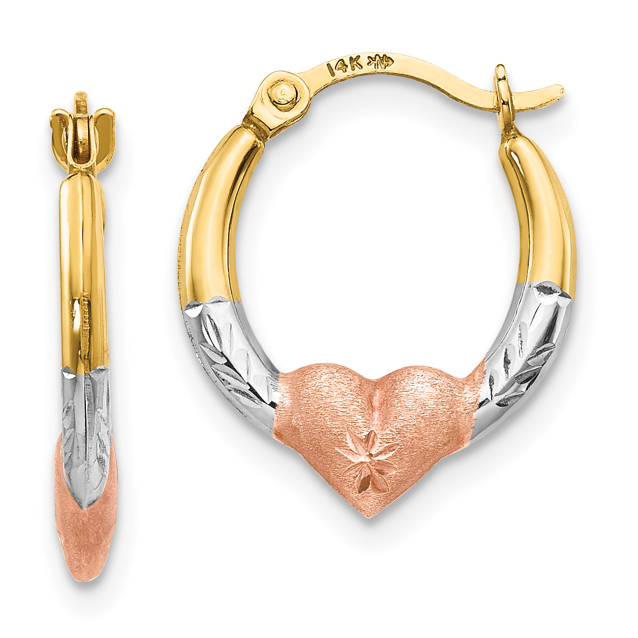 14K w/Rose and White Rhodium Madi K Heart Hoop Earrings Main image