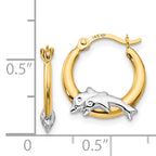 14K Gold Dolphin Hoop Earrings with Rhodium Accent Polished Finish