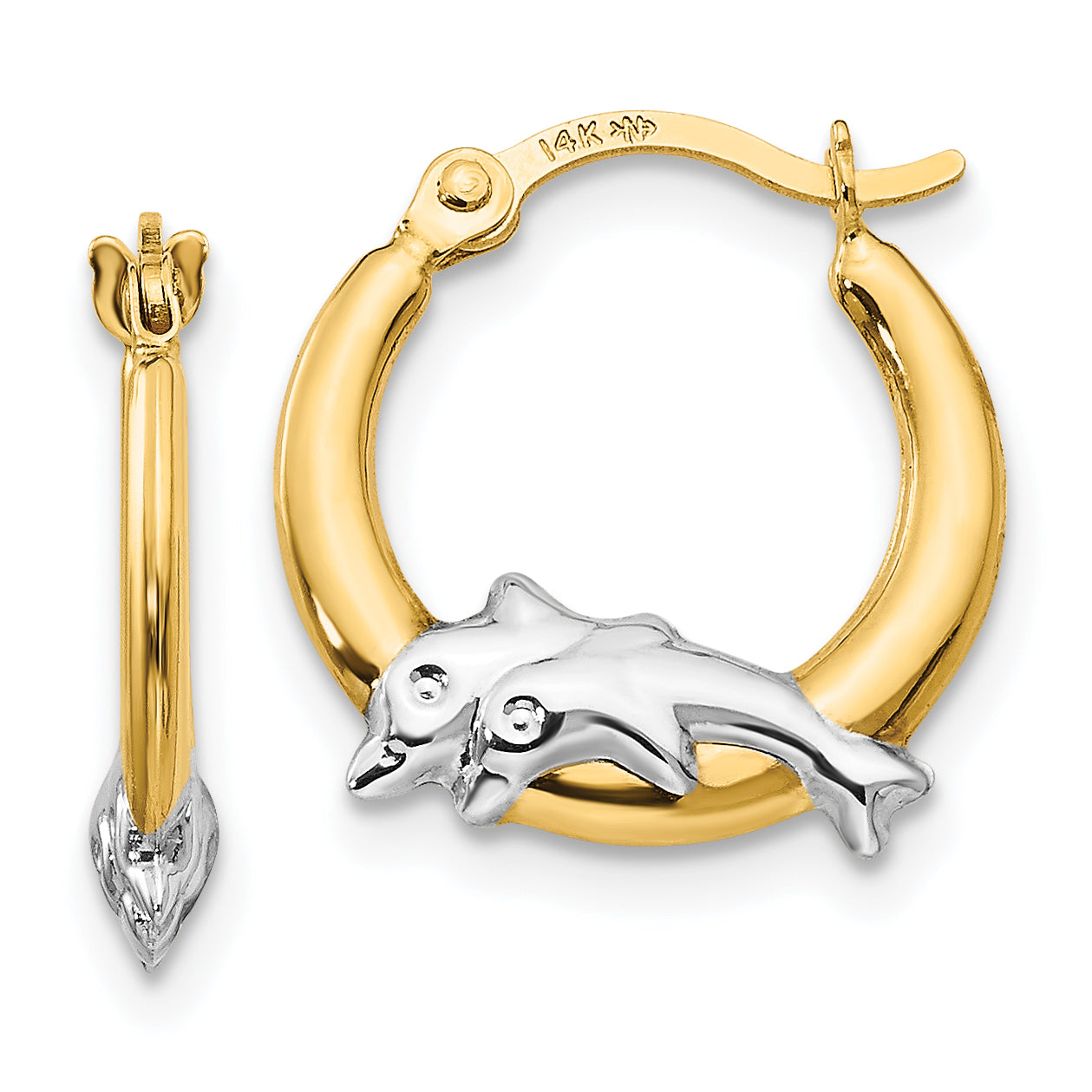 14K Madi K w/Rhodium Dolphin Hoop Earrings Main image
