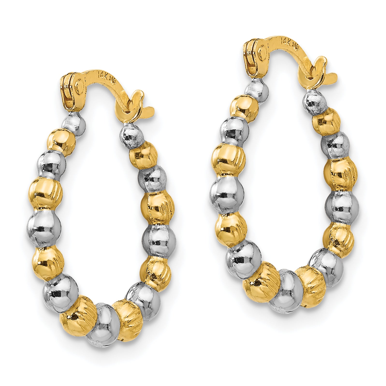 14K Gold Beaded Hoop Earrings with Rhodium Polished Finish Secondary image