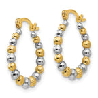 14K Gold Beaded Hoop Earrings with Rhodium Polished Finish