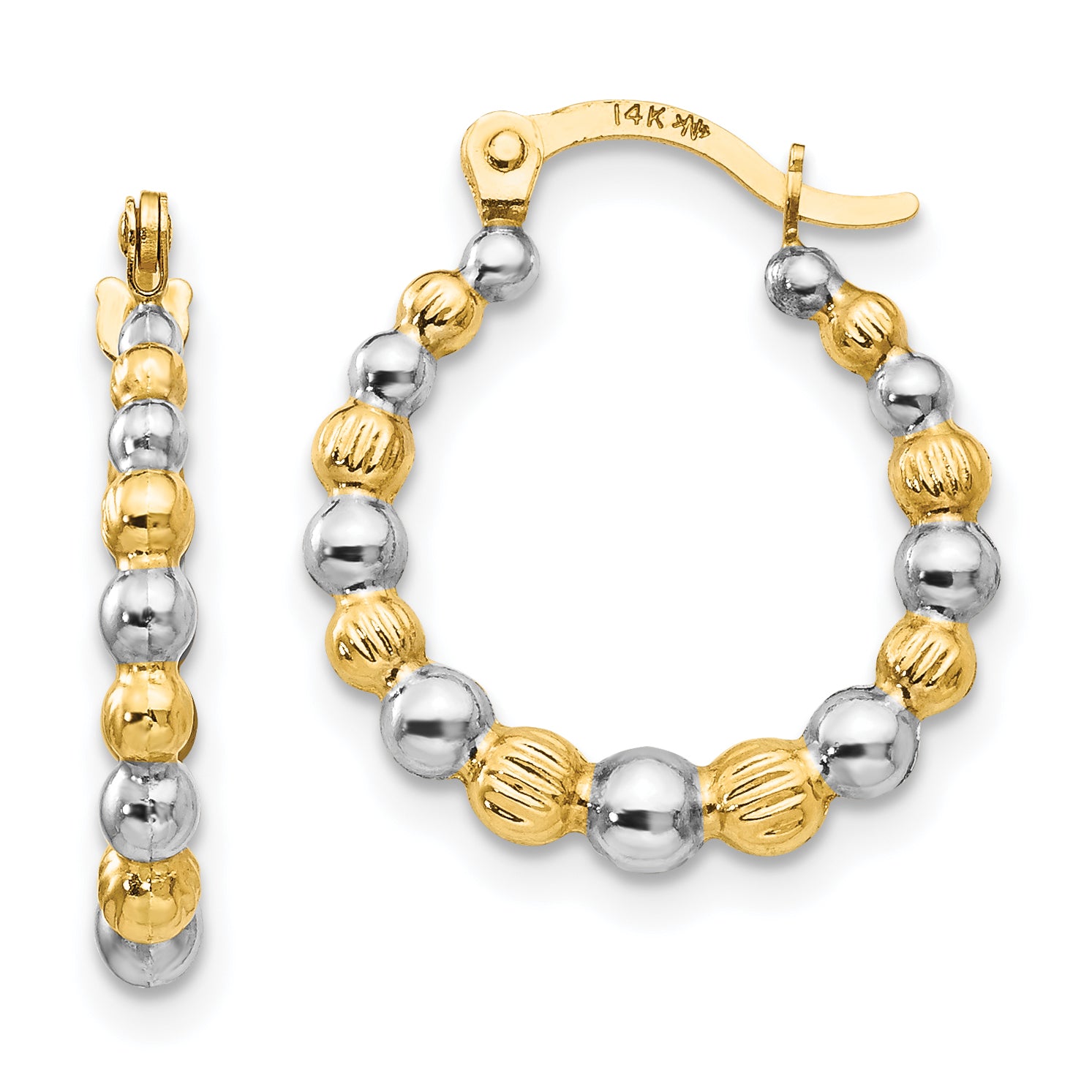 14K Madi K w/Rhodium Beaded Hoop Earrings Main image