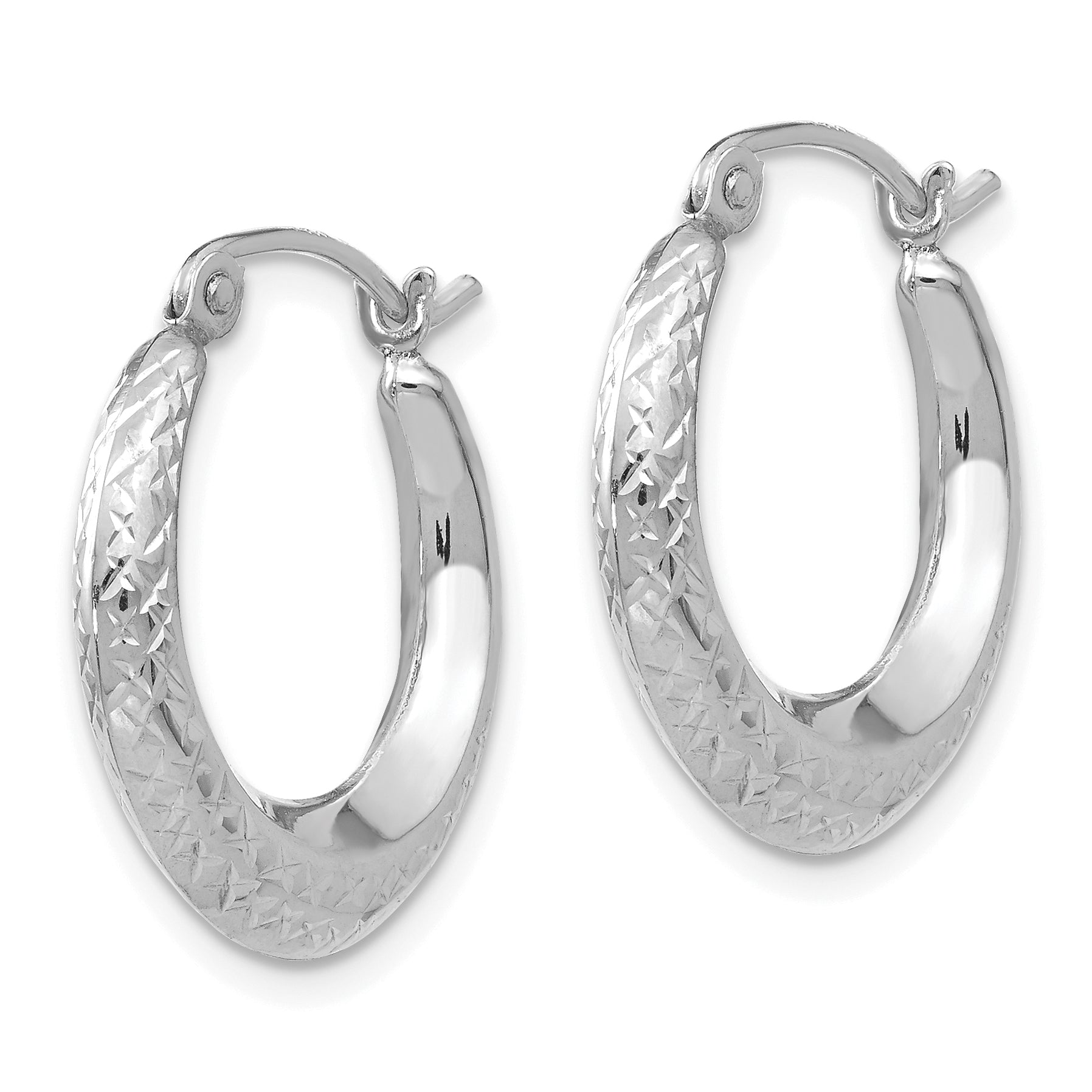 14K White Gold Polished Hoop Earrings with Textured Shrimp Design Secondary image